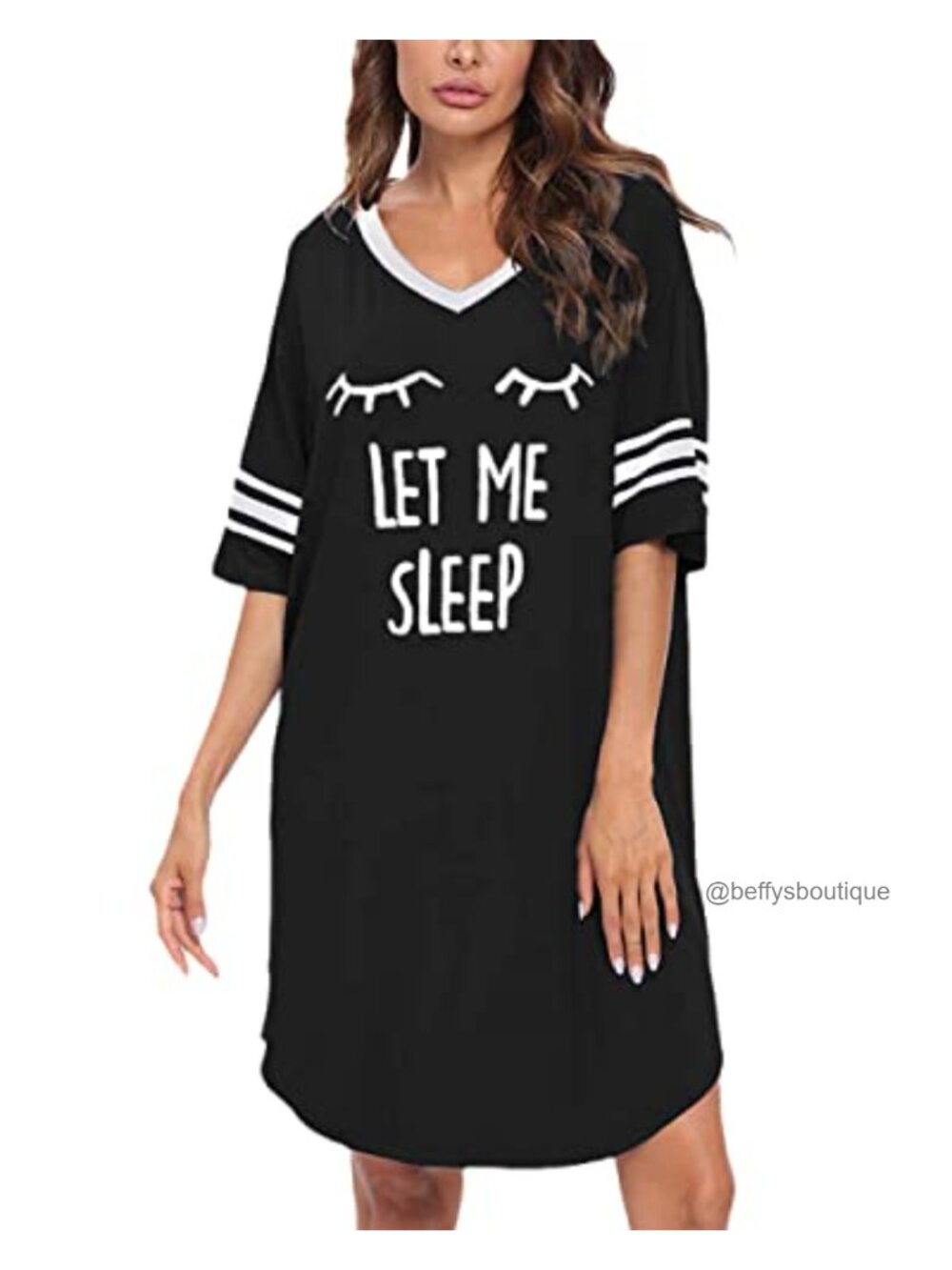 Women's Cotton Modal Sleep Shirt Short Sleeve V-Neck Nightgown - Picture 2 of 6